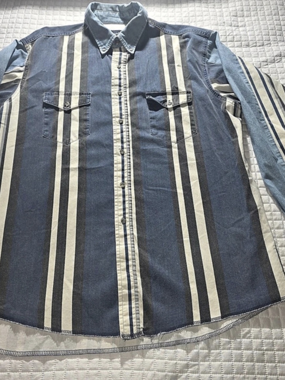 Vintage Wrangler Brushpopper X-Long Tails Striped Cotton Shirt Size XL
